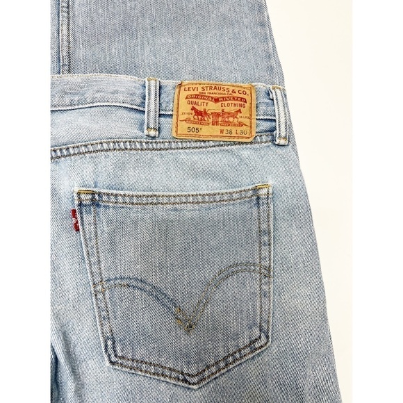 Levis Mens Vintage 505 Light Wash Straight Fit Distressed Jeans Size 38 X 30 - Picture 6 of 10